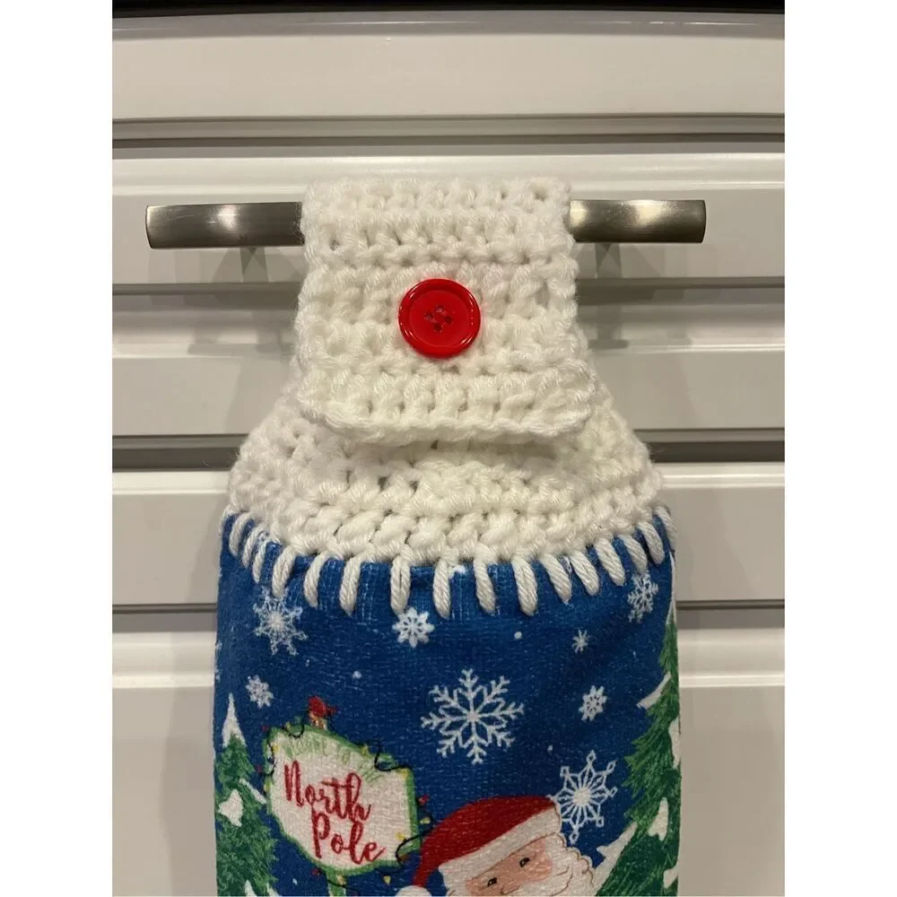 Crochet Top Kitchen Towel- Santa Claus and North Pole